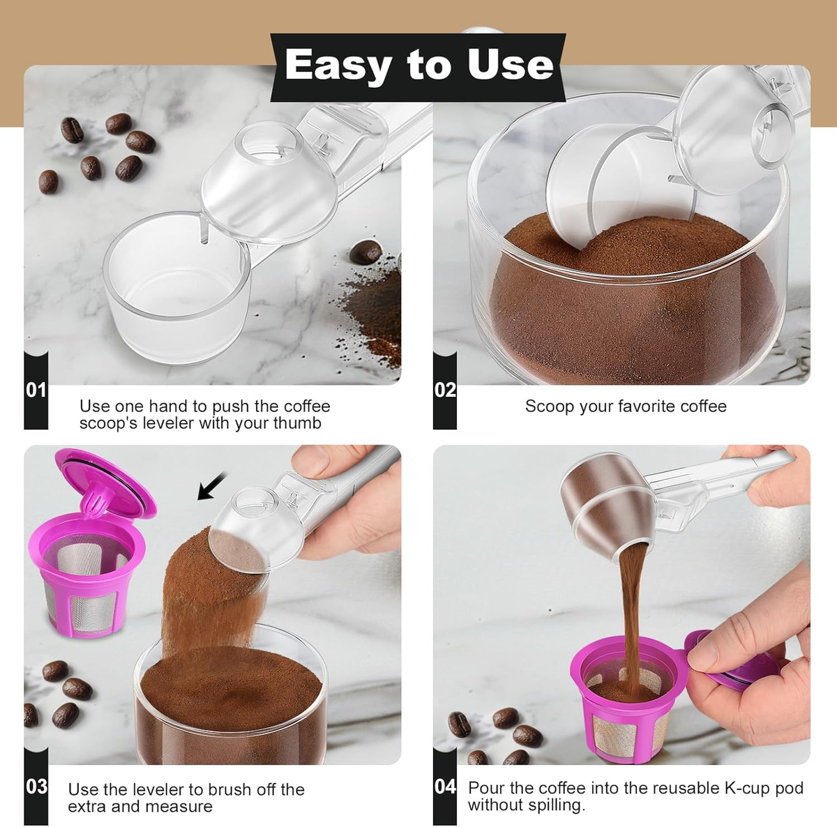 2-in-1 Precision Coffee Scoop & Funnel – No-Spill 2-Tbsp Measuring Spoon for Reusable K-Cups, Ground Coffee & Protein Powder