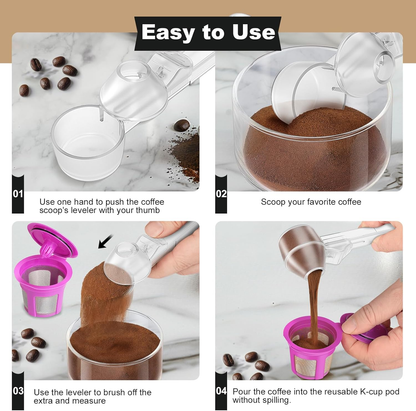 2-in-1 Precision Coffee Scoop & Funnel – No-Spill 2-Tbsp Measuring Spoon for Reusable K-Cups, Ground Coffee & Protein Powder