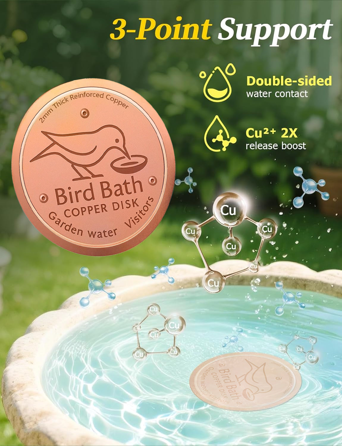 🥇PolarPosh™ 99.99% Pure Copper Bird Bath Disk — Keep Your Birdbath Clean Naturally, All Season Long! No Chemicals, No Hassle.