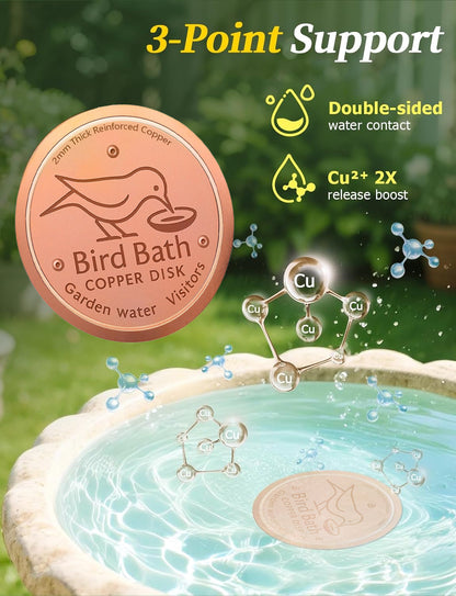 🥇PolarPosh™ 99.99% Pure Copper Bird Bath Disk — Keep Your Birdbath Clean Naturally, All Season Long! No Chemicals, No Hassle.